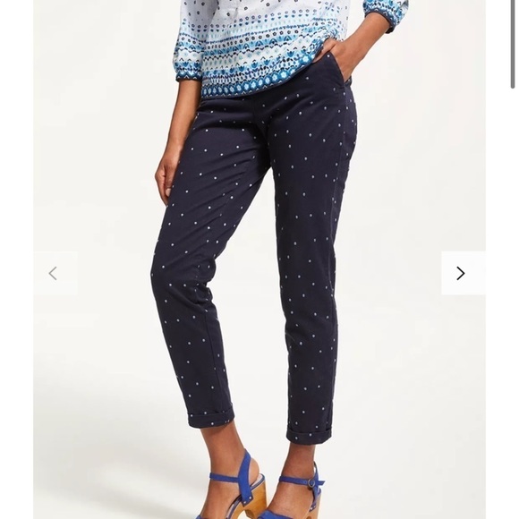 Boden Rachel Spot Chino NAVY WITH BLUE POLKA DOTS Trousers Sz 8 - Picture 1 of 15